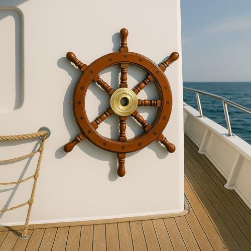 GLOBEDECOR-Nautical Wood Ship Wheel with Brass Hub