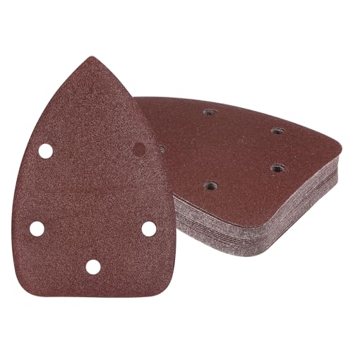 Kozelo 25 Piezas Papel de Lija para Lijadora de Ratón - [120 Granos 3.5' X 5.5'] Triángulo con Cierre de Gancho y Bucle para Muebles de Madera | 5 Orificios Óxido de Aluminio