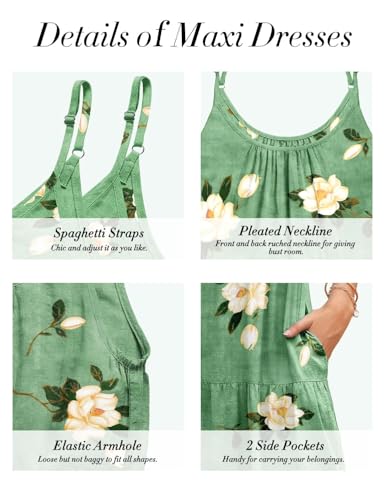 Image of YESNO Summer Bohemian Floral Dresses for Women Spaghetti Straps Maxi Dress Casual Flowy Dresses with Pockets ES0