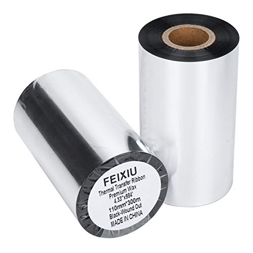 Cinta de transferencia térmica de 110 mm x 300m, 1 rollo. Cera de 1/2 pulgada Core Barcode Ribbon Ink Out para etiqueta, etiqueta de impresión de código de barras para Zebra TEC, GC420t GK420t TLP2442