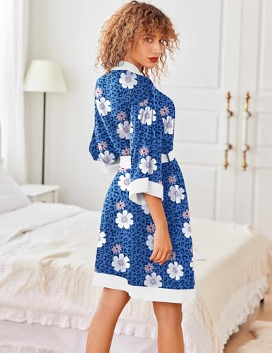 Image of Ekouaer Robes for Women Knee Length Bathrobe Lightweight Kimono Robe 3 /4 Sleeve Knit Sleepwear with Pockets