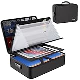 Tamfile 5200℉ Feuerfeste Dokumentenbox, Wasserfeste Dokumententasche mit 8 Klar F&auml;chern F&auml;chermappe Ordner, Dokumenten-Organizer und Etiketten, Tragbare Aktenaufbewahrungsbox mit Schloss, Schwarz