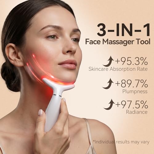 Image of Neck Face Massager Tool, 3-in-1 Portable Facial Massager, Face Sculpting Tool at Home for Skin Care with Vibration (White)