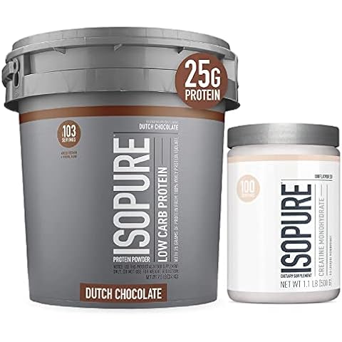 Isopure Protein Powder Low Carb With Creatine Powder 500g Unflavored, Keto Friendly Protein Powder, 100% Whey Protein Isolate, Protein Flavor: Dutch Chocolate, 7.5 Pounds Cover
