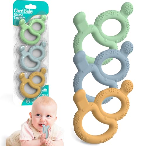 3 Pack Gourd Ring Teether Baby Infant Toys, Baby Essentials, Silicone Teething Ring Toys for Babies 6 Months, Toddler Teethers 6-12 Months 12-24 Months, Infant Teething Relief, Green Blue Yellow