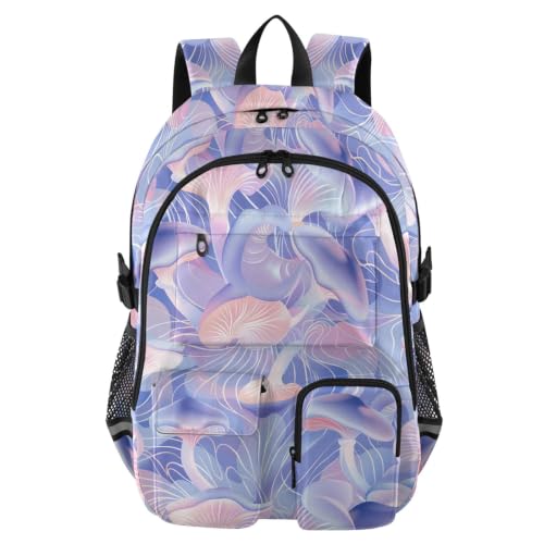 Mochila de viaje grande acolchada con diseño de hongos y gran capacidad para libros