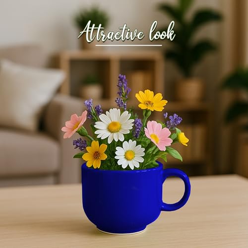 Image of QIMACPLUS Decorative Half Cup Wall Planter, Ceramic, Set of 2 Traditional Decorative Theme Gift to Love one Blue