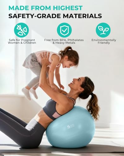 Image of Gruper Yoga Ball, Extra Thick Exercise Ball for Workout Pregnancy Stability - 4 Sizes Anti Burst Balance Ball for Yoga, Pilates, Fitness, Birthing, Physical Therapy - Includes Pump
