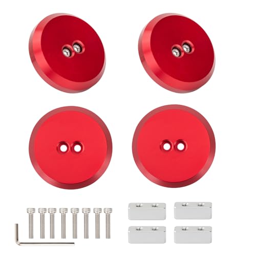 Image of 4pc Corvette Jack Pucks Billet Aluminum Lifting Puck Floor Jack Pad Adapter | Compatible with 1997-2023 Corvette C5 C6 C7 C8 / 944 964 993 996 997 911 Boxster Cayman - Red