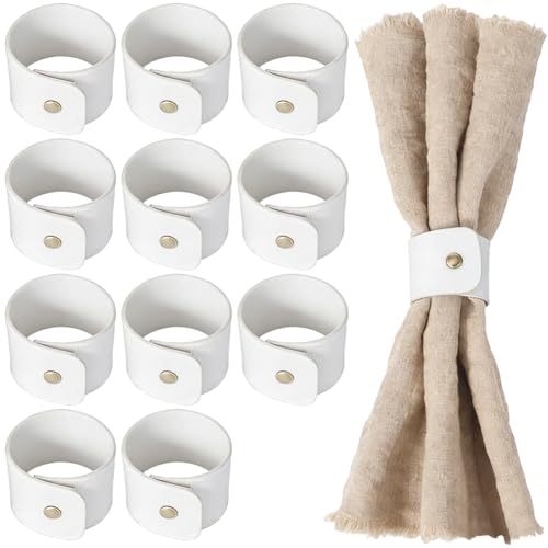 CALFOVERA Lot de 12 Rond de Serviette en Cuir PU Style Rustique Vintage avec Boucle Fait Main pour...