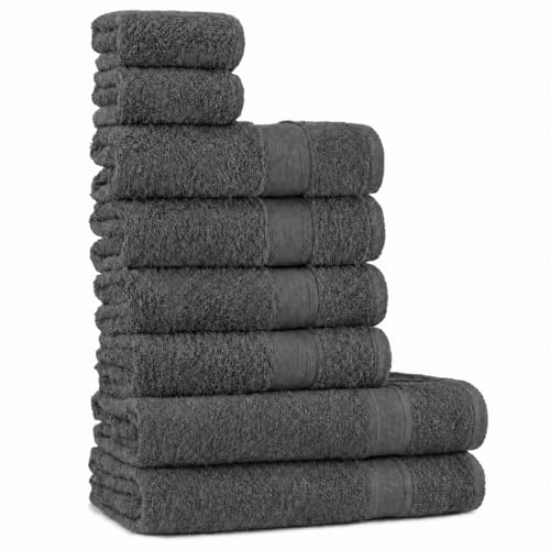 Tuiste Lot de 8 serviettes de bain gris anthracite | %100 coton | 2 serviettes de bain, 4 serviettes, 2 serviettes d'invité | Doux et absorbant | Couleur :...