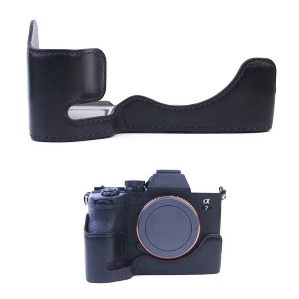 Etui na aparat ochronny czarna skóra PU półobudowa obudowa obudowa z dolnym otworem wersja do bezlusterkowego aparatu Sony Alpha A7 Mark IV, czarny, półkorpus obudowy