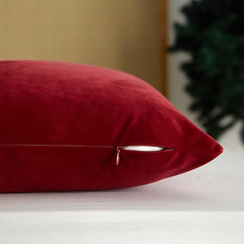 Image of JUSPURBET 24x24 Decorative Velvet Throw Pillow Covers Set of 2,Burgundy | Cozy Soft Cushion Covers Cases with Hidden Zipper for Couch Sofa Bed Living Room Bedroom Christmas Decor