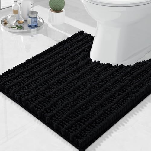 Image of Arotive Luxury Toilet Rugs U-Shaped 20x20, Extra Soft Thick Absorbent Shaggy Chenille Bath Rugs, Machine Wash Dry, Bath Mat for Toilet Base, Tub and Shower, Home Decor Accessories, Black