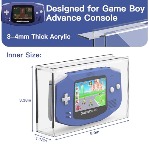 Image of Clear Acrylic Display Case for Gameboy Advance GBA Console | Wall Mount Dust Protector Box, Transparent for Game Boy Advance Console, Sturdy Acrylic, Case Only
