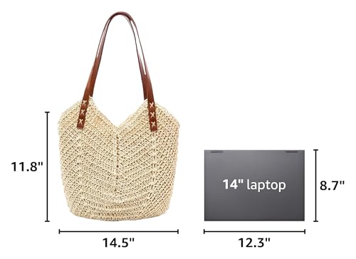 Bolso de playa grande tejido de paja para mujer con cremallera miniatura 3