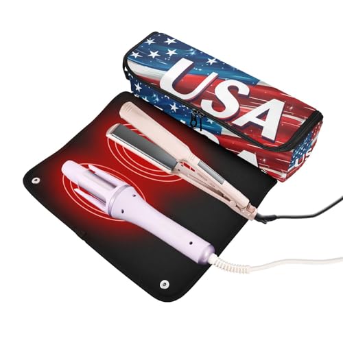 Bolso de viaje para herramientas de cabello con almohadilla resistente al calor impermeable para plancha rizadora, plancha alisadora y secador de pelo, bandera nacional Día de la Independencia miniatura 2
