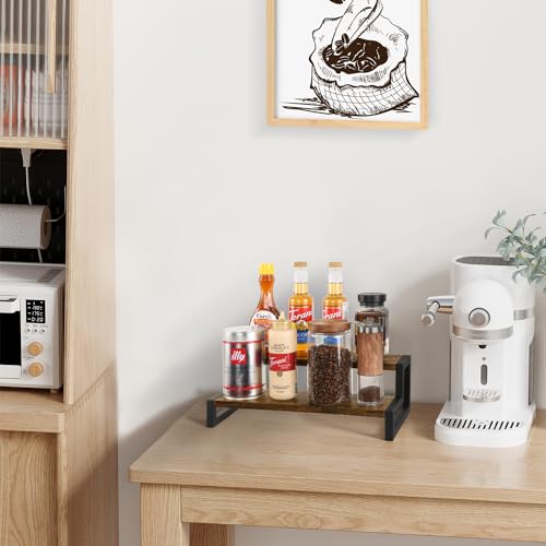 Image of YINMIT Tiered Display Stand Riser Shelf, Wooden Spice Rack Organizer for Countertop, 2 Tier Kitchen Counter Shelf