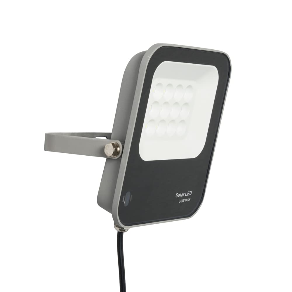 LITECRAFT Dwight Flood Light Outdoor 50 Watt Integrated LED with Solar Panel - Grey