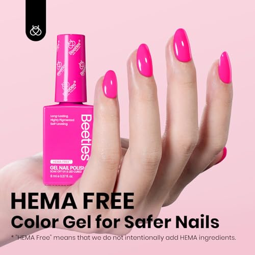 Image of Beetles Pink Gel Nail Polish - Neon Whispers Hot Pink Gel Polish HEMA-Free, 8ML /0.27Fl Oz Soak Off UV LED Lamp Nail Art, Long-Lasting Manicure Salon DIY Home