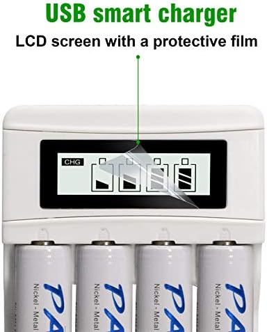 CITYORK 4Bay/Slots AA/AAA LCD Battery Charger with USB Charger for AA AAA Rechargeable Batteries Ni-MH Ni-CD (White)