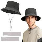 Photo Gallery fuxfuis set cappello da pescatore estivo con maniche di protezione solare, cappello safari impermeabile per uomo e donna, cappello tesa larga con coulisse testa regolabile per campeggio, escursionismo Photo Gallery fuxfuis set cappello da pescatore estivo con maniche di protezione solare, cappello safari impermeabile per uomo e donna, cappello tesa larga con coulisse testa regolabile per campeggio, escursionismo