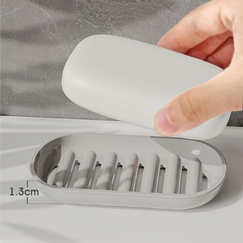 SIX SIGMA Plastic Waterproof Light Luxury Style Portable Lid Drain Soap Storage Container Soap Dish with Cover Soap Box Suitable for Outdoor Bathroom Hiking, Camping & Travel Use (White, Pack of 1) 2