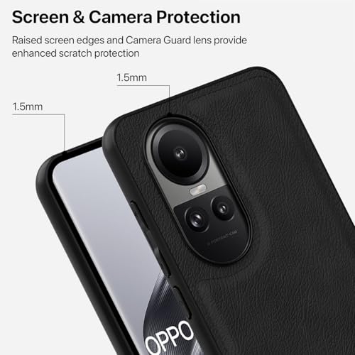 Image of Vaku Luxos Luxe Premium Leather Back Cover Case for Oppo Reno10 Pro 5G Soft Shockproof Protective TPU Phone Case Camera Screen Protector- Black
