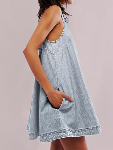 Image of utcoco Women's 2026 Summer Sleeveless Denim Mini Dress Back Cut Out A Line Swing Jean Tank Dress