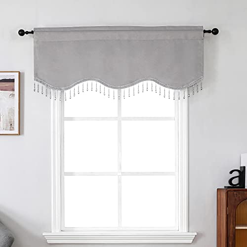 Regal Home Collections AKAR601.RHC.5220.GRY Karter Scalloped Valance With Crystal Beads - Beaded Valance cover
