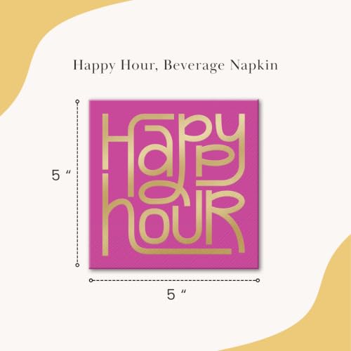 Image of Punch Studio 30-Count Disposable Paper Decorative Cake /Cocktail Party Napkins, 5 inch Square, Happy Hour