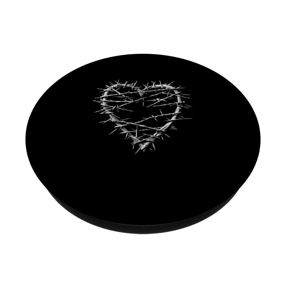 Barbed Wire Heart barbwire gothic grunge aesthetic PopSockets Swappable PopGrip, Black - Image 2