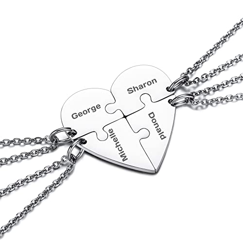 OTXIXTO 4 Argent Ton Acier Inoxydable Coeur Pendentif Meilleur Ami pour Toujours Puzzle Collier Nom Personnalisé pour Amitié Couples Hommes Femmes