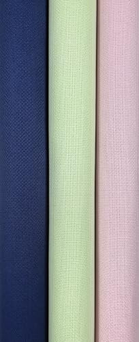Image of KCS 3 pc of 15 inch x 18 inch(38cmx45cm) 18 Count Cross Stitch Cotton Aida Cloth Needlework Rolled Fabric Box,18CT,Royal Blue+Light Green+Pink