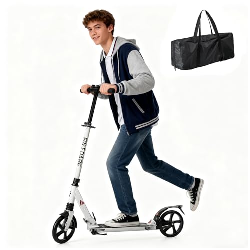 FREEDARE Patinete plegable para niños de 8 a 12 años, ruedas grandes de 200 mm, para adolescentes y adultos, 4 alturas ajustables, suspensión delantera, scooter de 2 ruedas con bolsa de transporte