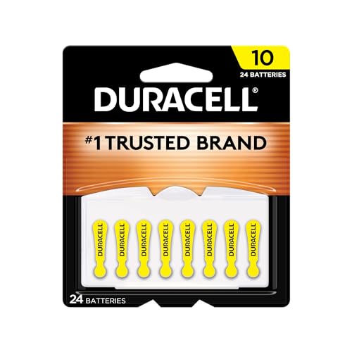 Image of Duracell Hearing Aid Batteries Yellow Size 10, 24 Count Pack, 10A Size Hearing Aid Battery with Long-Lasting Power, Extra-Long EasyTab Install for Hearing Aid Devices