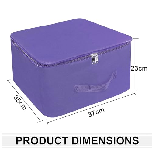 Image of Storite 2 Pack Nylon Wardrobe Bag Underbed Moisture Proof Cloth Storage Organizer, Storage box for Clothes Saree Bags with Zippered Closure & Handle (Purple, 37x35x23 cm) Square