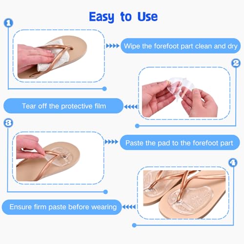 Image of Gel Metatarsal Pads for Thong Sandals Flip-Flops, 2Pairs Forefoot Cushion Inserts, Ball of Foot Grip Pads for Metatarsal Support and Pain Relief, Anti-Slip (Pack of 2)