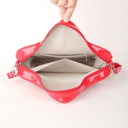 Image of Star Shape Ita Bag Pins Display Crossbody Bag PU Leather Backpack Y2k Aesthetic Cute Handbag (Red)