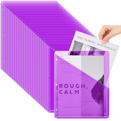 Seajan 100 Pcs Binder Pocket Folders, Clear 3 Ring Binder, Purple