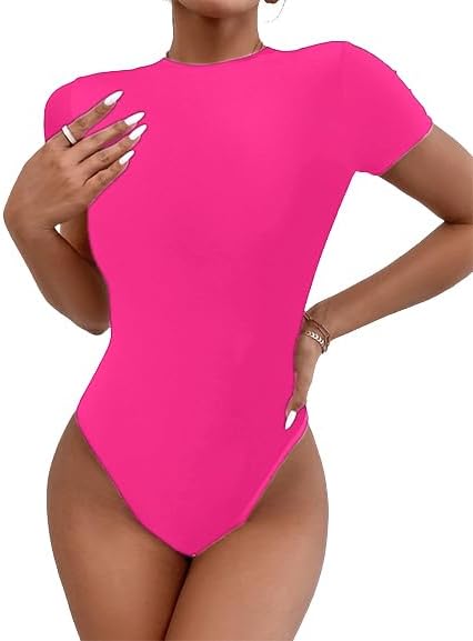 LilyCocoWomens Short Sleeve Bodysuit Tee Shirts Basic Crew Neck Fitted Leotard Tops