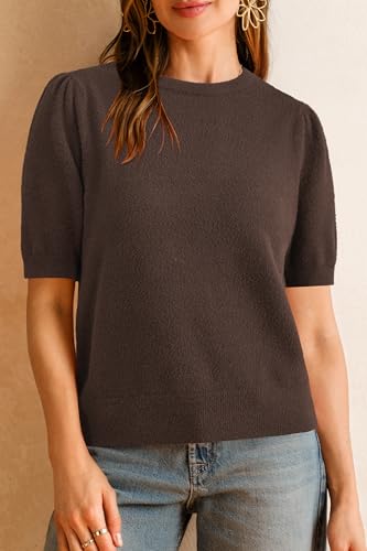 Arach&Cloz Women's Wool Blend Soft Fuzzy Puff Sleeve Cute Casual Fall Sweaters 20254