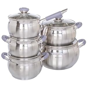 Daniks Modern Stainless Steel Kitchen Induction Pot Cookware Set | 10-Piece | Dishwasher Safe Pots | Saucepan + 2 Quart + 3 Quart + 4 Quart + 6 Quart | Heatproof Handles | Silver