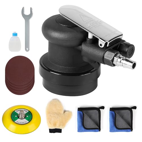 SWAWIS 75mm Ponceuse Excentrique à Air Comprimé, 12000RPM, Excentricité 5 mm, Accessoires Complets, Polisseuse Pneumatique pour Poncer et Polir les Surfaces...
