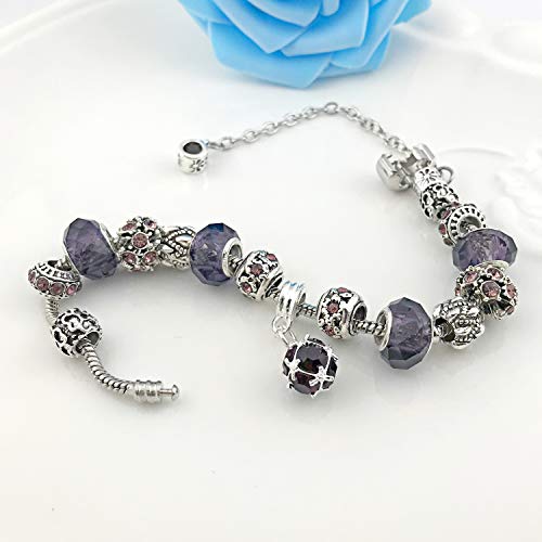 YOUFENG Love Beads Charms Bracelet for Women Snake Chain Unicorn Charm Flower Charms Bracelets Birthday Gifts for Her Amethyst Bracelet4