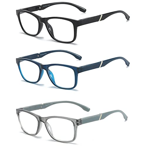 MMOWW Gafas de Lectura Para Hombres y Mujeres Paquete de 3 Gafas Ultraligeras con Bisagras de Resorte (Negro& azul& gris, +2.5) Cover
