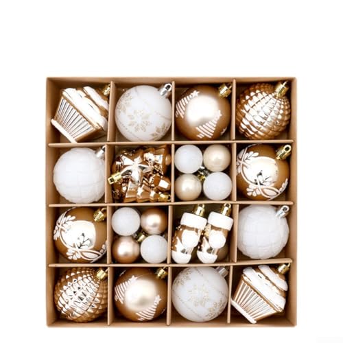 QOXEZY Juego de adornos para árbol de Navidad con bolas de plástico inastillables, decoración versátil para árboles, seguro para niños y mascotas (dorado en blanco)