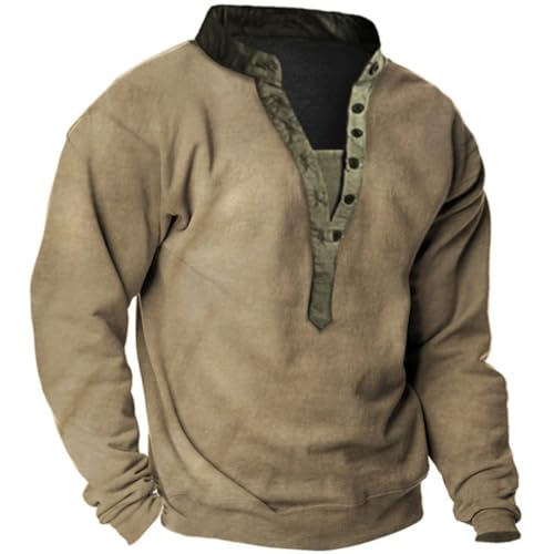 IVERIRMIN Men's Military Tactical Button Down Sweatshirt Causal Henley Long Sleeve Shirts Retro Streetwear Outdoor Pullover2