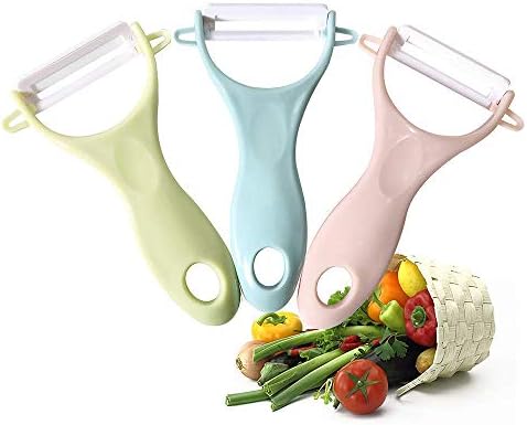 LEYME Vegetables Peeler Advanced Ceramic Peeler - Rust Prevention,Best Cutting Fruits Potato Peeler & Y Peeler Ceramic Carry and Store, Suitable for Home, Office, Travel.Set Of 3(3, Green/Pink/Blue)