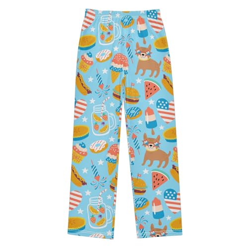 ZZXXB American Patriotic Day Dog Boys Long Pants Soft Trousers Elastic Waist Kids Lounge Bottoms with Pockets S-XL